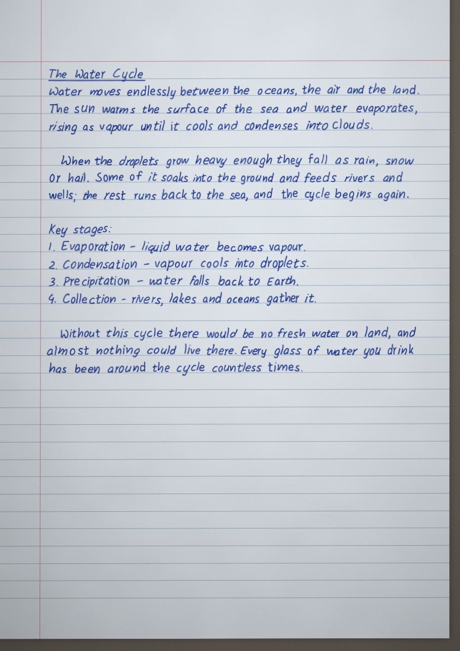 A handwritten page that looks photographed on a desk